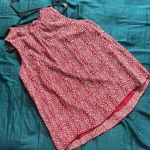 Red and White Sleeveless Top